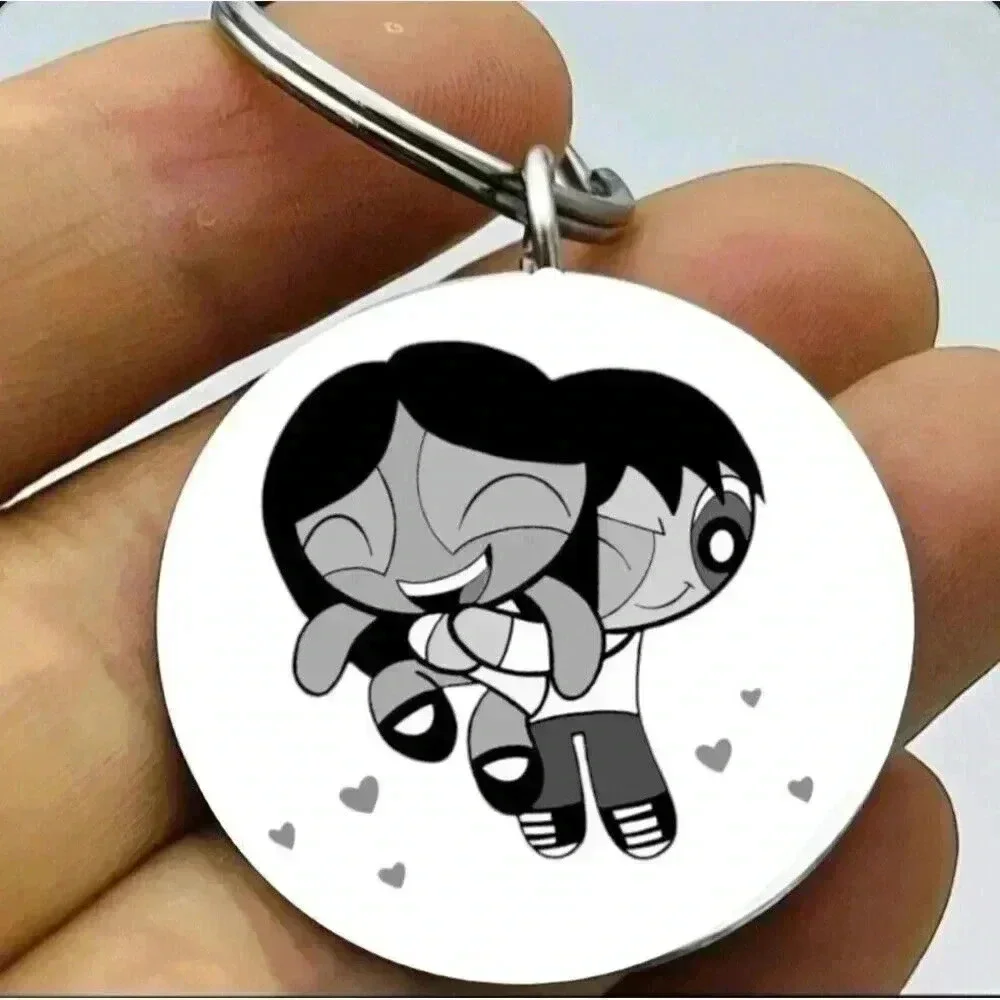 Powerpuff Hot Cute Couple Lover Hugging Anime Cartoon Tv Show Keychain